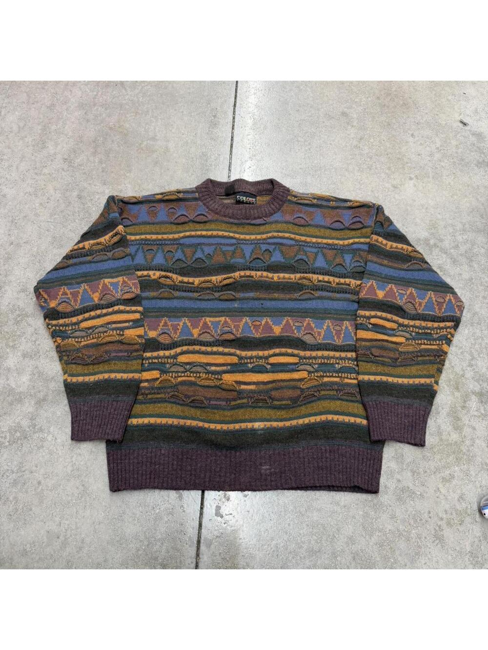 vintage colore italia blue tan and brown chunky knit sweater size medium